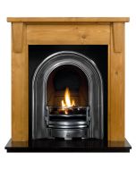 Pine Templeton 42" Mantel with a Hand Waxed Finish, Half Polished Coronet Cast Iron Insert and a Black Granite 42" Hearth.