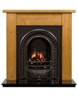 Pine Durham 42" Mantel with a Hand Waxed Finish, Highlight Polished Regal Cast Iron Insert and a Black Granite 42" Hearth.