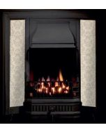 A black cast iron fireplace tiled insert with black Victorian style motifs, Victorian fireplace tiles, Victorian fire grate
