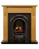 Oak Templeton 42" Mantel with a Light Hand Waxed Finish, Highlight Polished Regal Cast Iron Insert and a Black Granite 42" Hearth.