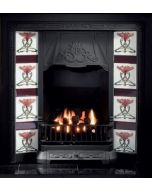 A black cast iron fireplace tiled insert with black Victorian style motifs, Victorian fireplace tiles, Victorian fire grate