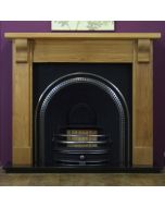 Oak Bedford 54" Mantel with a Light Hand Waxed Finish, Highlighted Traditions and a Black Granite 54" Hearth.