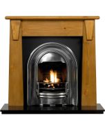 Pine Tyrone 48" Mantel with a Hand Waxed Finish, Half Polished Sutton Cast Iron Insert and a Black Granite 48" Hearth.