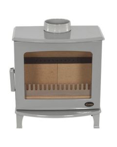 An ash grey multi fuel burning stove, an ask grey enamel finish stove, eco design stove and high efficiency stove