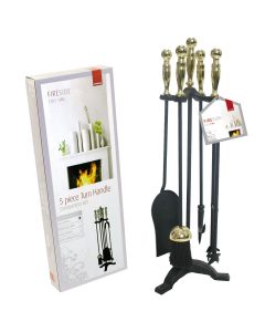 Deville Turn Handle Companion Set Black/Brass 26" High