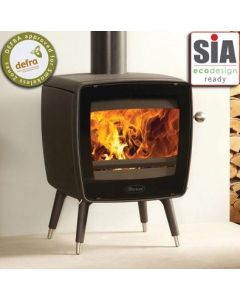 A vintage 50s and 60s style black wood burning stove, log burner. 
