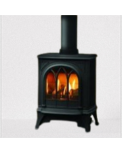 Gazco Huntingdon 20 Matt Black Gas Stove, Fuel Effect Logs, Tracery Door, Conventional Flue
