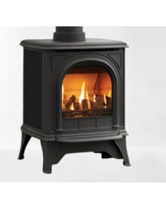 Gazco Huntingdon 20 Matt Black Gas Stove, Fuel Effect Logs, Clear Door, Balanced Flue