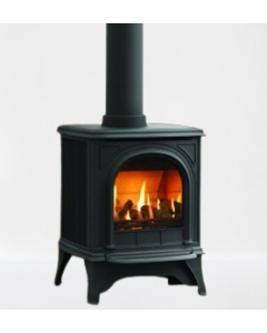 Gazco Huntingdon 30 Matt Black Gas Stove, Fuel Effect Logs, Clear Door, Conventional Flue