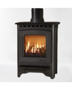 A Matt Black, authentic looking log effect gas stove. Looks like a real log burner. A traditional style stove.