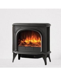Gazco Huntingdon 30 Matt Black Electric Stove, Fuel Effect Logs, Clear Door