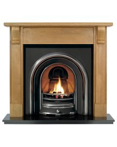 Pine Bedford Mantel with a Waxed Finish, Jubilee Half Polished Cast Iron Insert and a Black Granite Hearth.