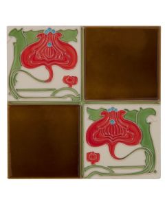 Set of 10 Quarter Burgundy Flower Brown Quad Tiles