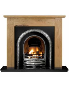 Lincoln 48" Mantel with a Waxed Finish, Highlight Polished Lytton Cast Iron Insert and a Black Granite 48" Hearth.