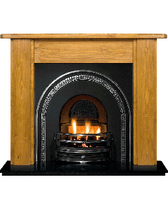 Pine Victorian 60" Mantel with a Hand Waxed Finish, Highlighted Traditions Cast Iron Insert and a Black Granite 60" Hearth.